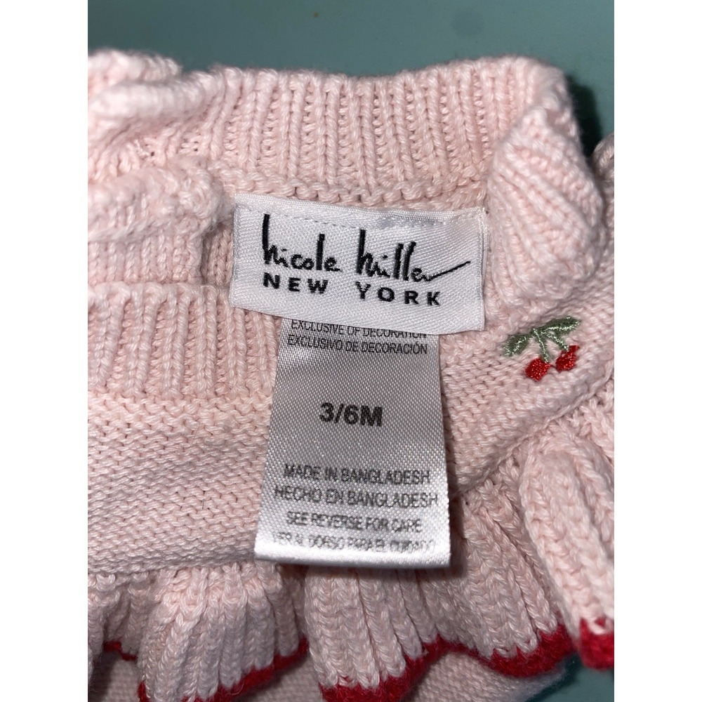 Nicole Miller Baby Girl Embroidered Knit Sweater Body Suit 3/6 Months Strawberry - Picture 5 of 10